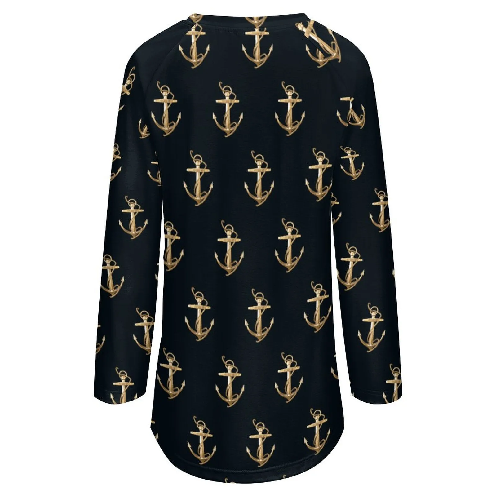 Women's Anchor Blouse, Custom Women's Long Sleeve U-Neck T-Shirts (All-Over Printing)
