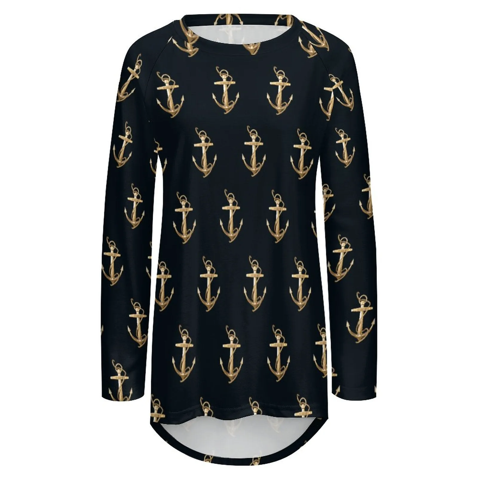 Women's Anchor Blouse, Custom Women's Long Sleeve U-Neck T-Shirts (All-Over Printing)