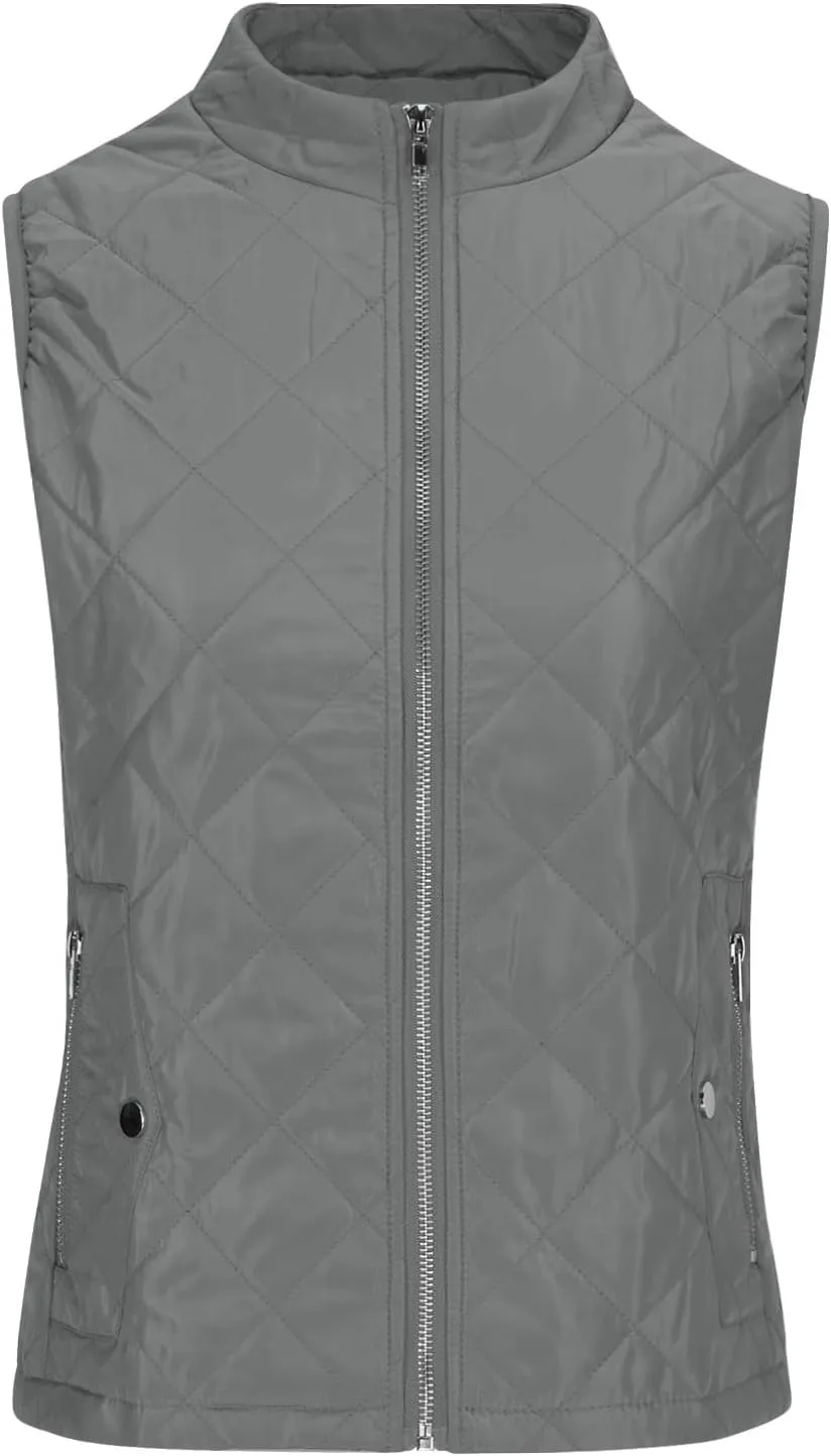 Women's Fall Winter Vest Zip Up Quilted Jackets Sleeveless Winter Coats Stand Collar Athletic Vest for Hiking Running
