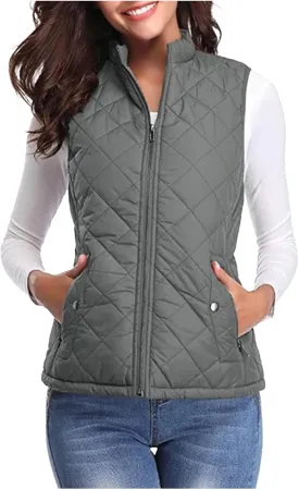 Women's Fall Winter Vest Zip Up Quilted Jackets Sleeveless Winter Coats Stand Collar Athletic Vest for Hiking Running