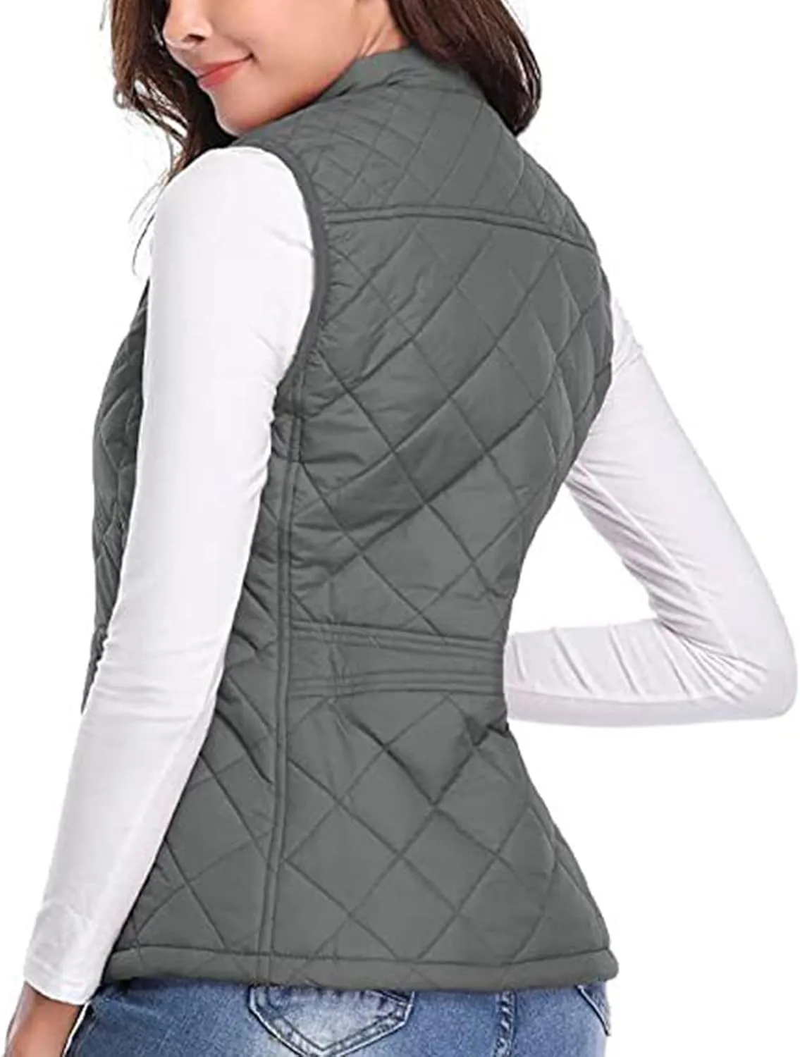 Women's Fall Winter Vest Zip Up Quilted Jackets Sleeveless Winter Coats Stand Collar Athletic Vest for Hiking Running