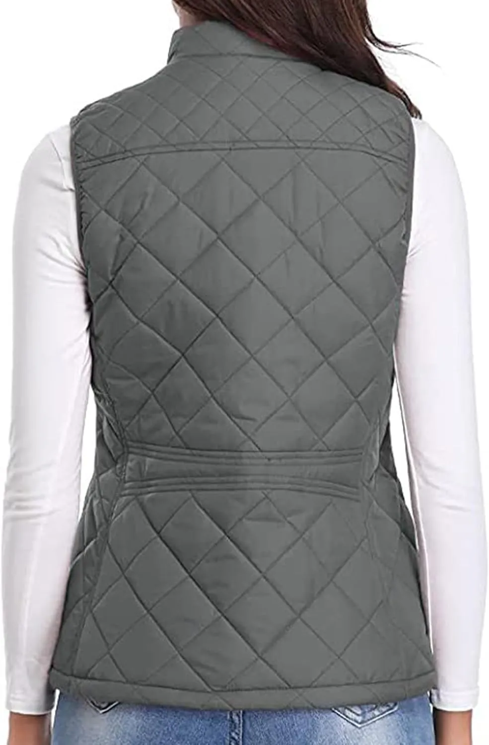 Women's Fall Winter Vest Zip Up Quilted Jackets Sleeveless Winter Coats Stand Collar Athletic Vest for Hiking Running