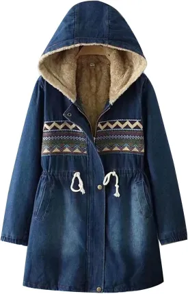 Womens Fleece Lined Denim Jacket Oversized Winter Coats Thicken Vintage Sherpa Jackets Parka Jeans Jacket with Pockets