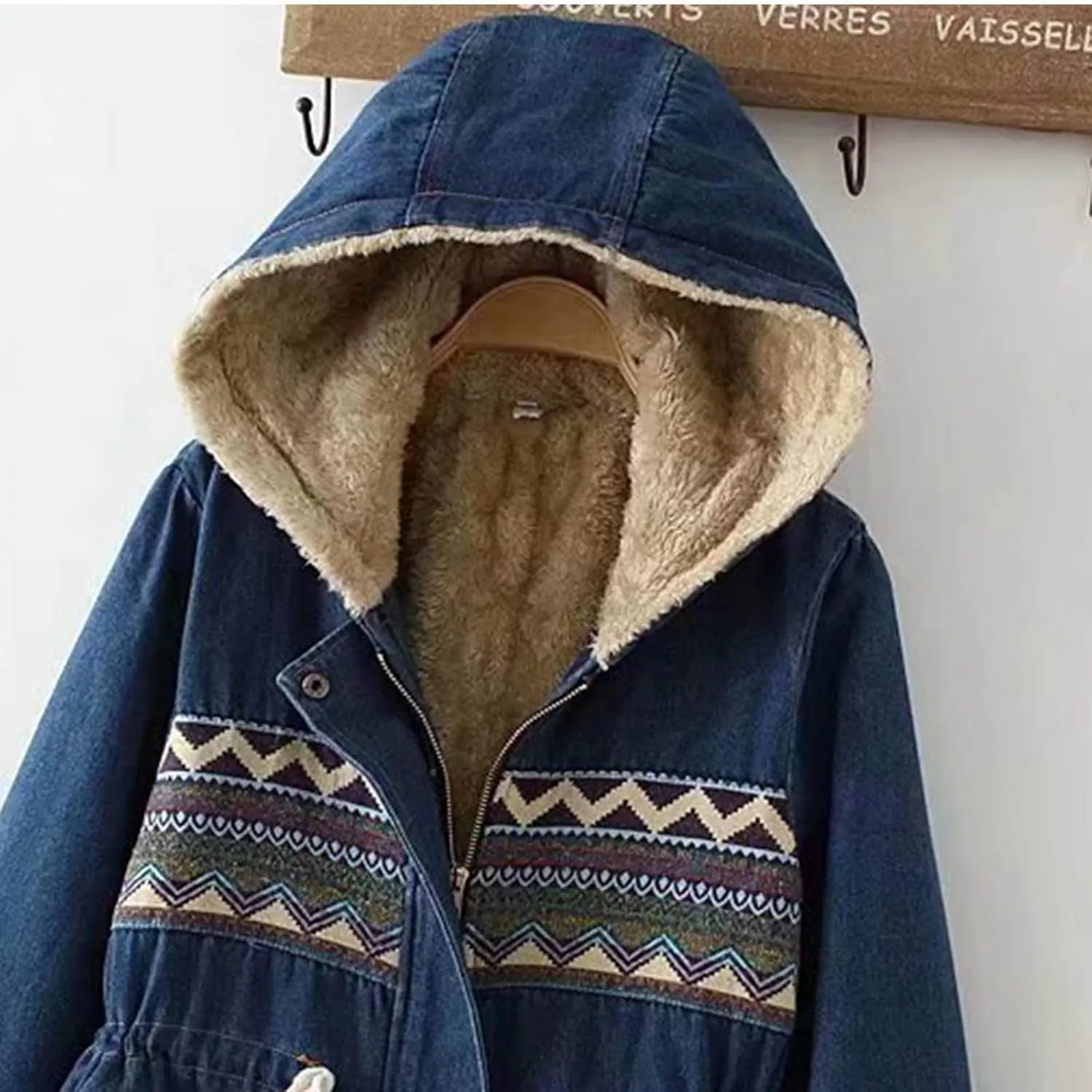 Womens Fleece Lined Denim Jacket Oversized Winter Coats Thicken Vintage Sherpa Jackets Parka Jeans Jacket with Pockets