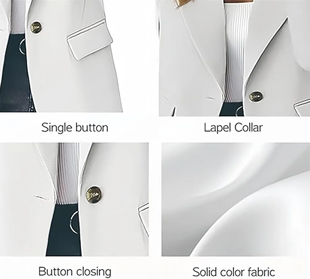 Women's Minimalist Solid Button Lapel Collar Blazer, Front Opening Casual Long Sleeve Blazer, Business Outfits for Women
