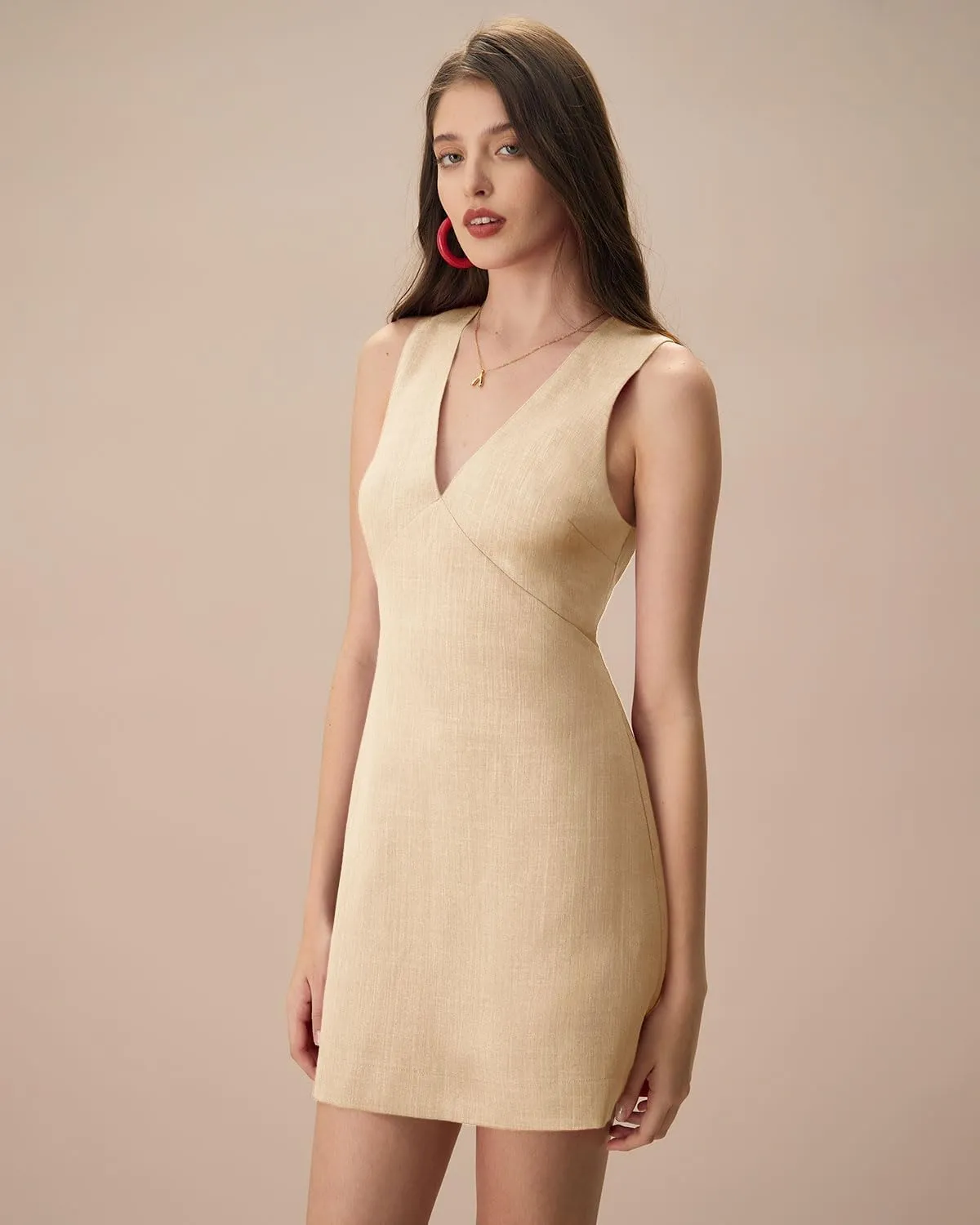 Women's V-Neck Sleeveless Breathable Playful Cotton Linen Mini Dress
