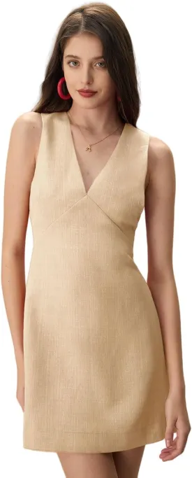 Women's V-Neck Sleeveless Breathable Playful Cotton Linen Mini Dress