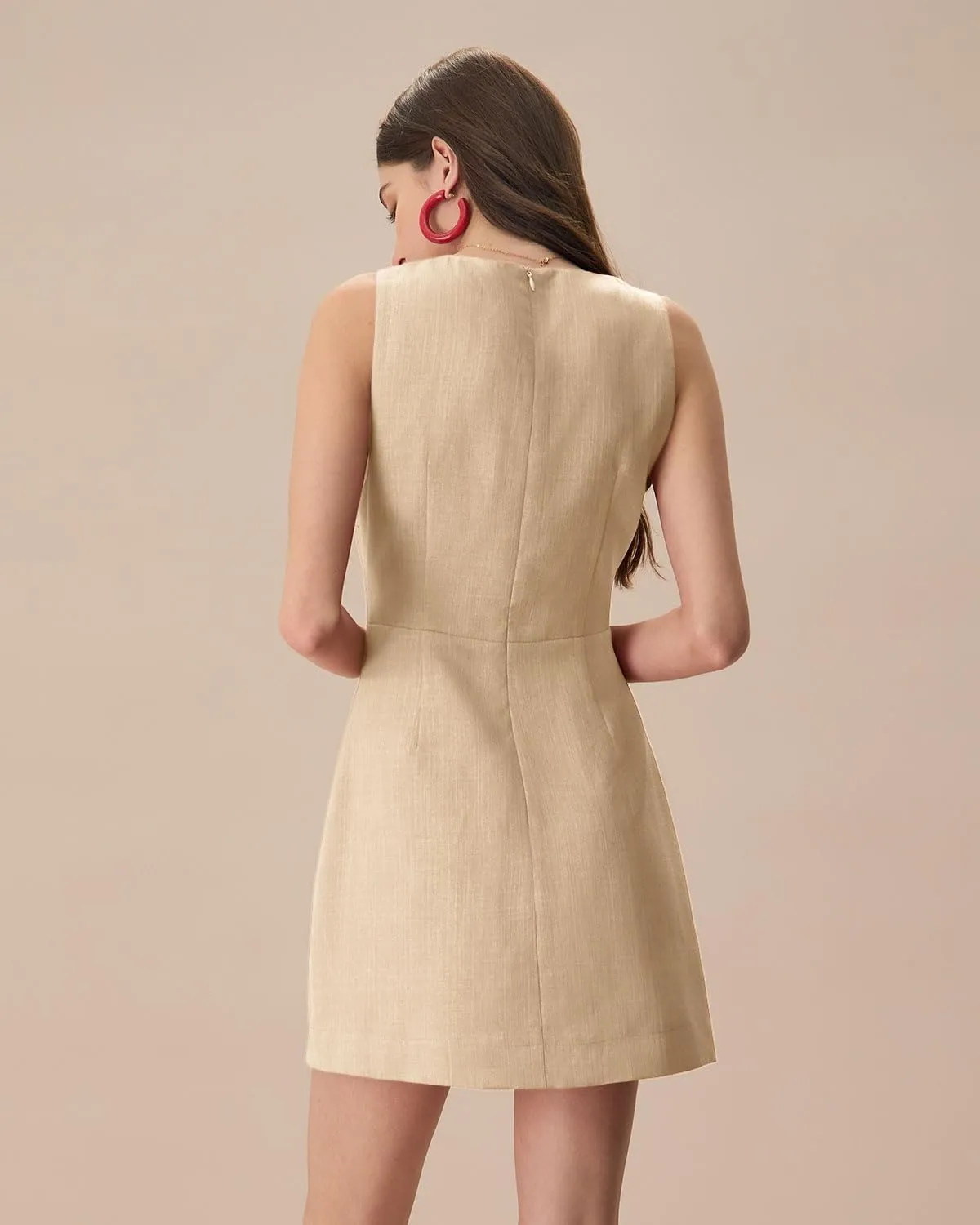 Women's V-Neck Sleeveless Breathable Playful Cotton Linen Mini Dress