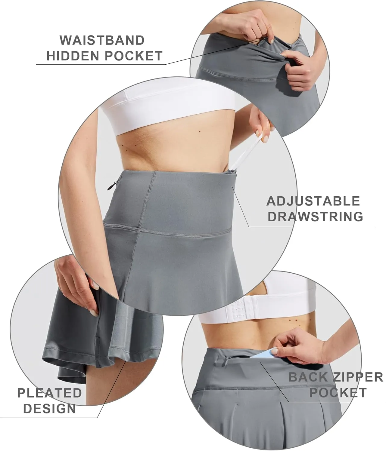 ZUTY 18" High Waisted Tennis Skirt for Women Skorts Skirts with Pockets Casual Modest Long Golf Athletic Running