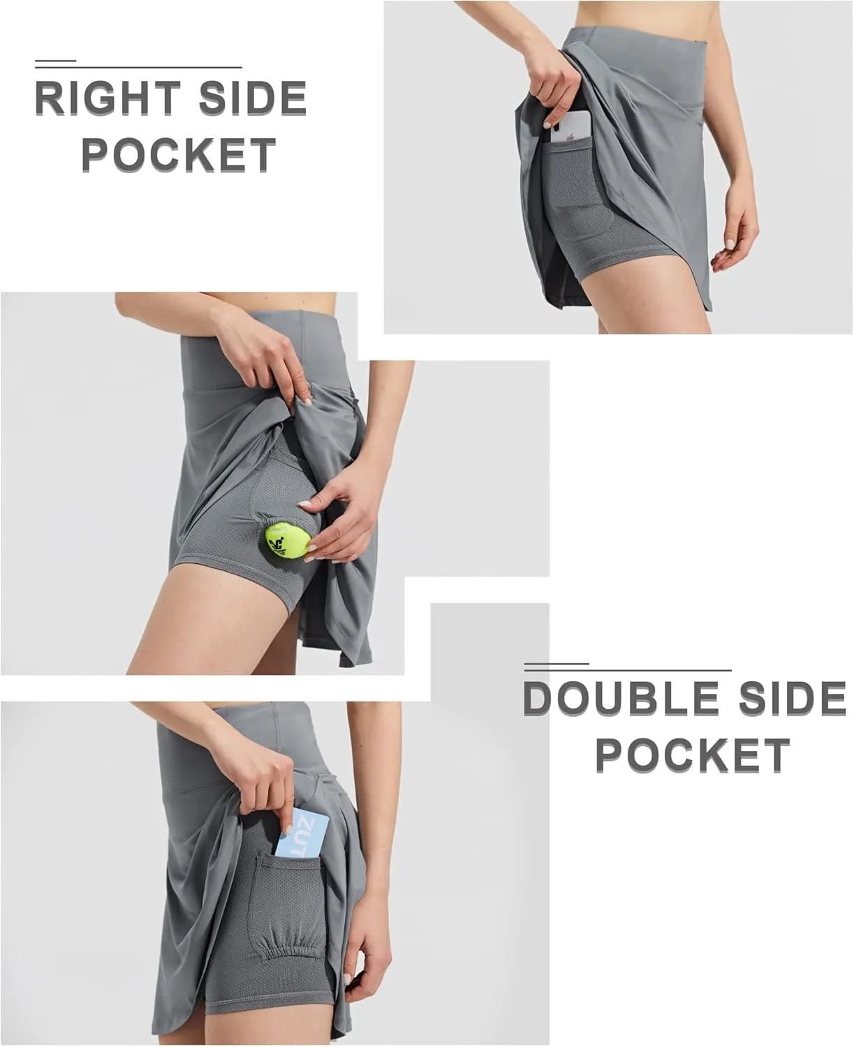 ZUTY 18" High Waisted Tennis Skirt for Women Skorts Skirts with Pockets Casual Modest Long Golf Athletic Running